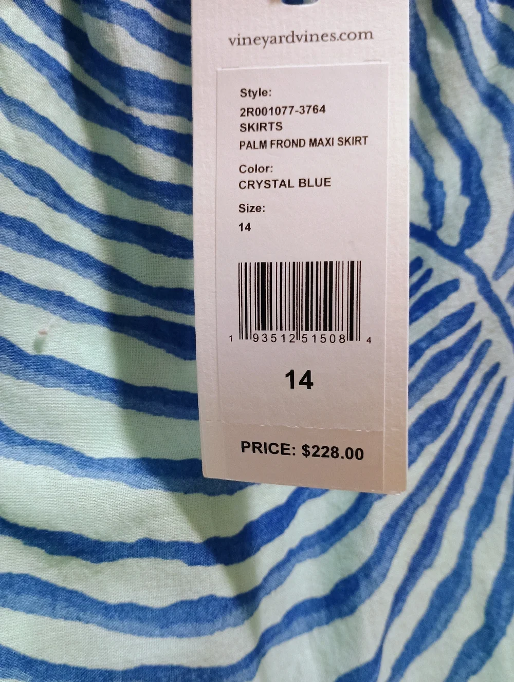 Vineyard Vines Palm Frond Maxi Skirt Crystal Blue - Picture 3 of 4